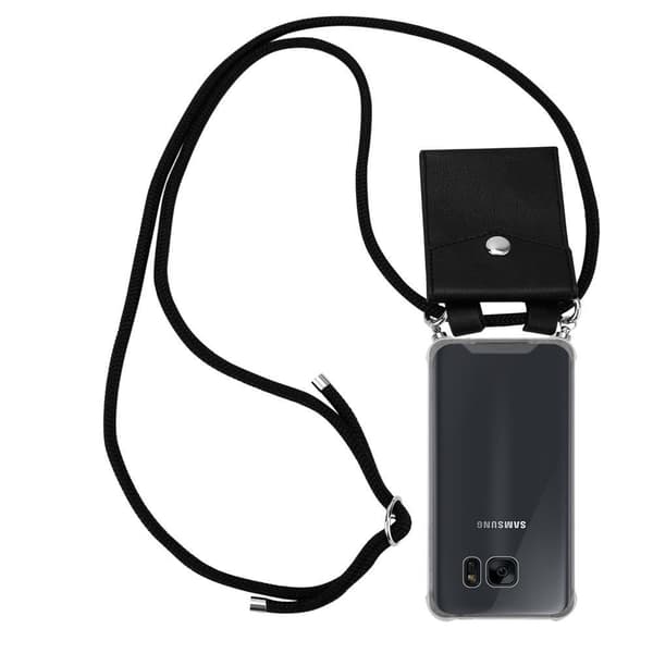 Deksel med kedja Samsung Galaxy S7 Case med sølvfargede ringer, ledningsstropp og avtakbart etui SVART