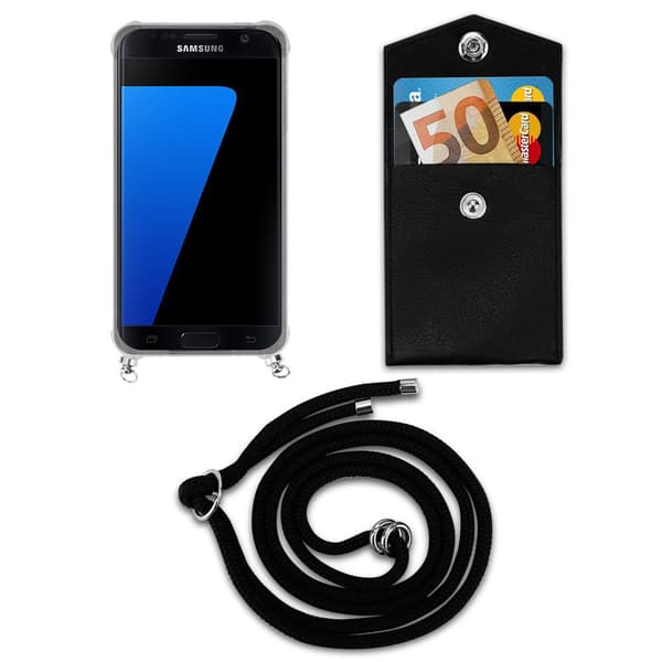 Deksel med kedja Samsung Galaxy S7 Case med sølvfargede ringer, ledningsstropp og avtakbart etui