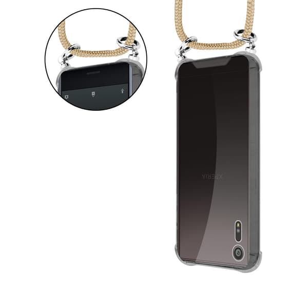Deksel med kedja Sony Xperia XZ / XZs Case med sølvfargede ringer, ledningsstropp og avtakbart etui