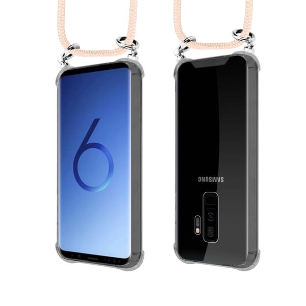 Deksel med kedja Samsung Galaxy S9 PLUS Case med sølvfargede ringer, ledningsstropp og avtakbart etui