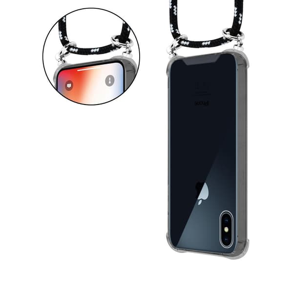Deksel med kedja iPhone X / XS Case med sølvfargede ringer, ledningsstropp og avtakbart etui