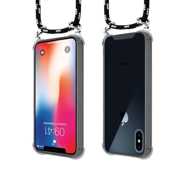 Deksel med kedja iPhone X / XS Case med sølvfargede ringer, ledningsstropp og avtakbart etui