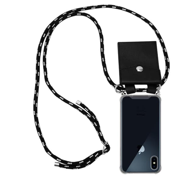 Deksel med kedja iPhone X / XS Case med sølvfargede ringer, ledningsstropp og avtakbart etui SVART SØLV
