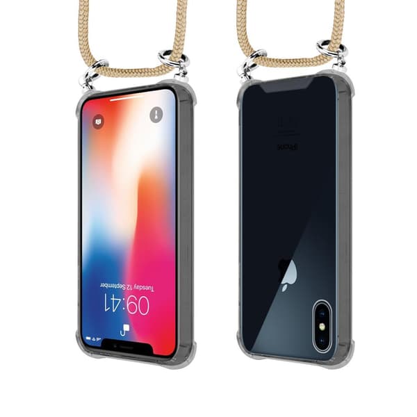 Deksel med kedja iPhone X / XS Case med sølvfargede ringer, ledningsstropp og avtakbart etui