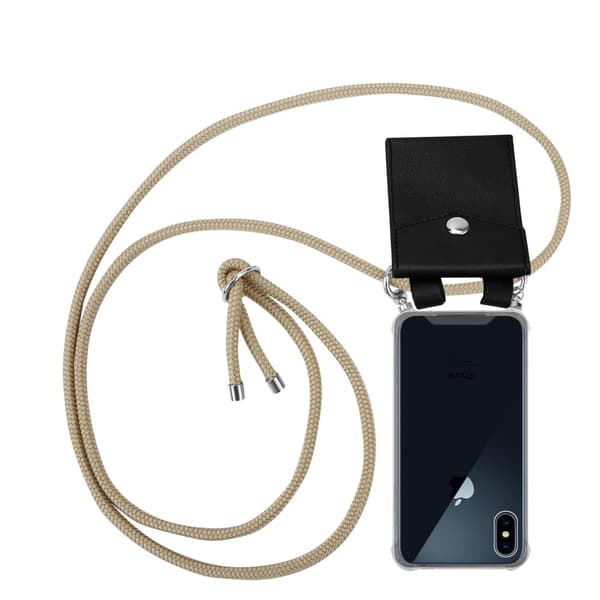 Deksel med kedja iPhone X / XS Case med sølvfargede ringer, ledningsstropp og avtakbart etui