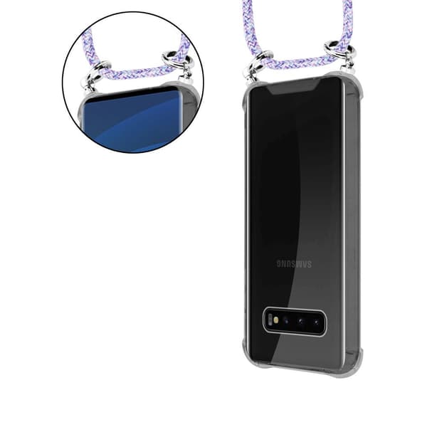 Samsung Galaxy S10 4G Suojakuori ketju Samsung Galaxy S10 4G Silikoni suojakotelo hopea renkaat, johto hihna ja irrotettava asia