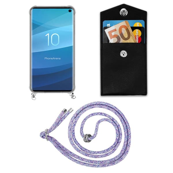 Samsung Galaxy S10 4G Suojakuori ketju Samsung Galaxy S10 4G Silikoni suojakotelo hopea renkaat, johto hihna ja irrotettava asia