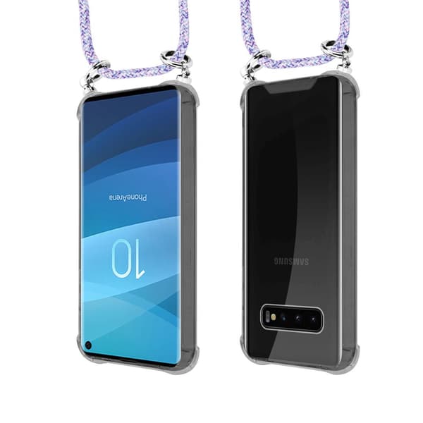 Samsung Galaxy S10 4G Suojakuori ketju Samsung Galaxy S10 4G Silikoni suojakotelo hopea renkaat, johto hihna ja irrotettava asia