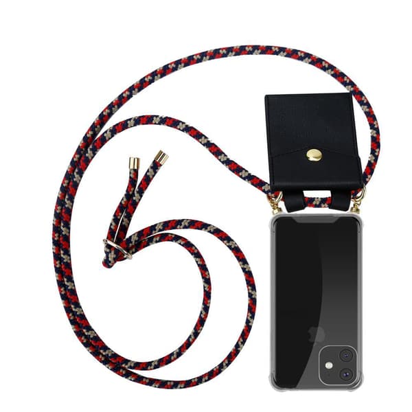 Deksel med kedja for iPhone 11 Case med gullringer, ledningsstropp og avtakbart etui RØD BLÅ GUL