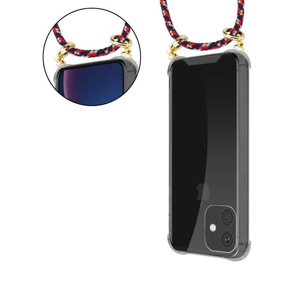 Deksel med kedja for iPhone 11 Case med gullringer, ledningsstropp og avtakbart etui