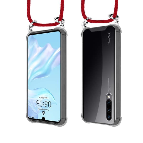 Huawei P30 Suojakuori ketju Huawei P30 Silikoni suojakotelo hopea renkaat, johto hihna ja irrotettava asia