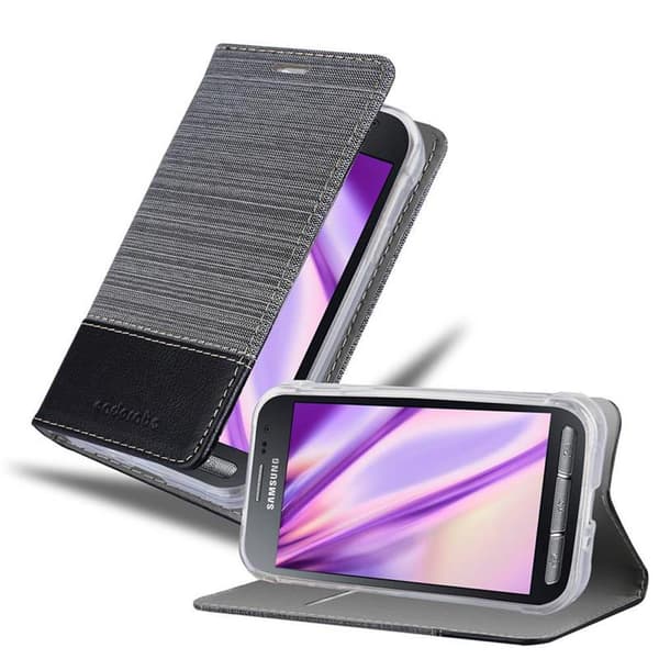 Deksel til Samsung Galaxy XCover 3 Lommebokdeksel med magnetisk lukking, stativfunksjon og kortlomme GRÅ SVART