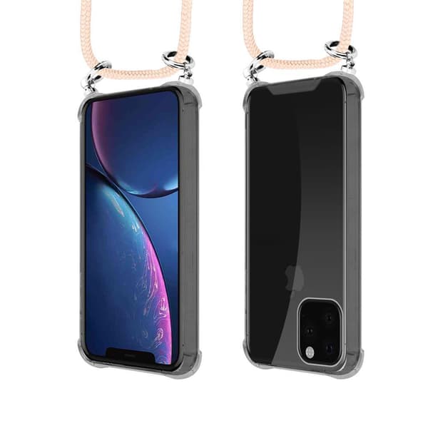 Deksel med kedja iPhone 11 PRO Case med sølvfargede ringer, ledningsstropp og avtakbart etui