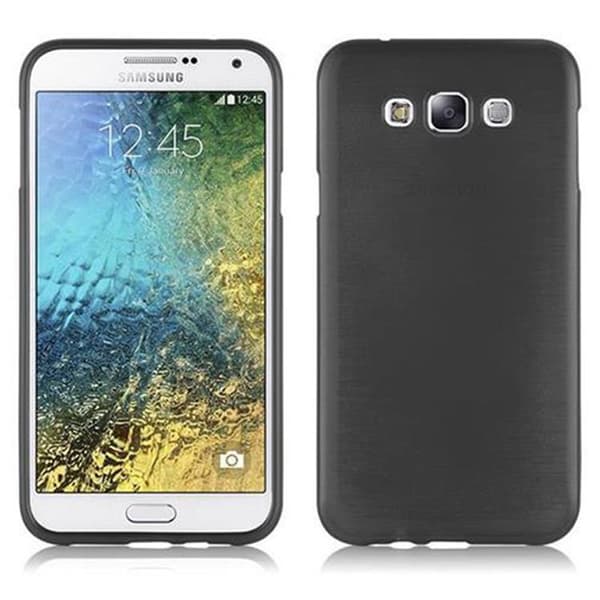 Samsung Galaxy E7 Suojakuori Suojakotelo joustavasta TPU-silikonista harjatulla muotoilulla MUSTA