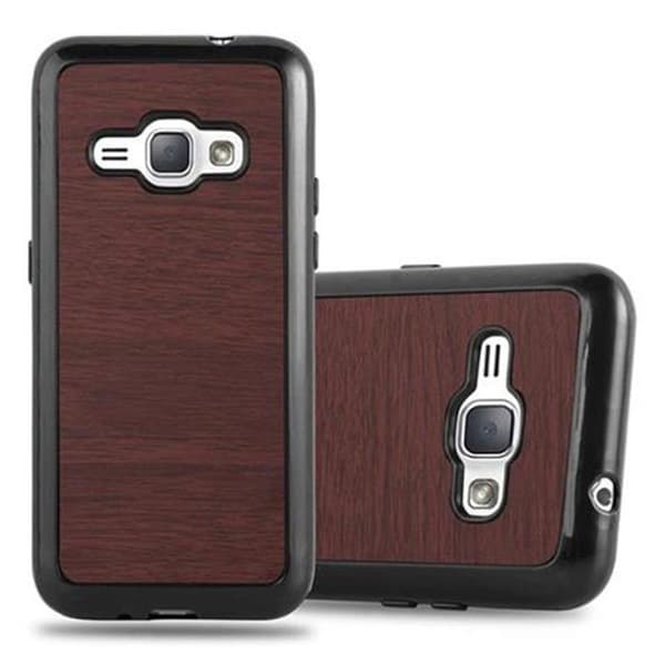 Samsung Galaxy J1 2016 Suojakuori Suojakotelo valmistettu joustavasta TPU-silikonista WOODEN KAHVI
