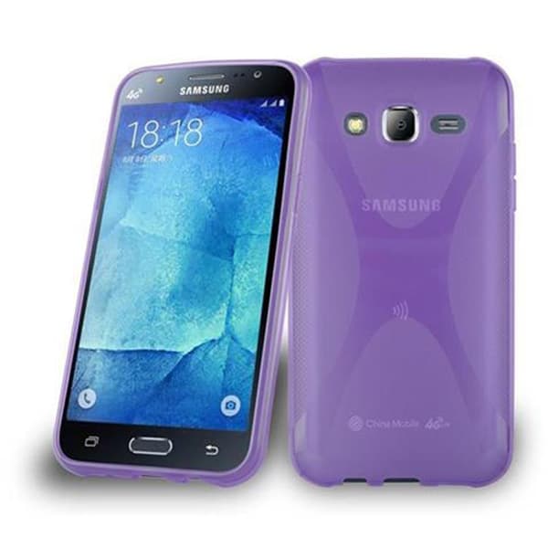 Samsung Galaxy J5 2015 Suojakuori Suojakotelo joustavasta TPU-silikonista X-Line-muotoilussa LILA VIOLETTI