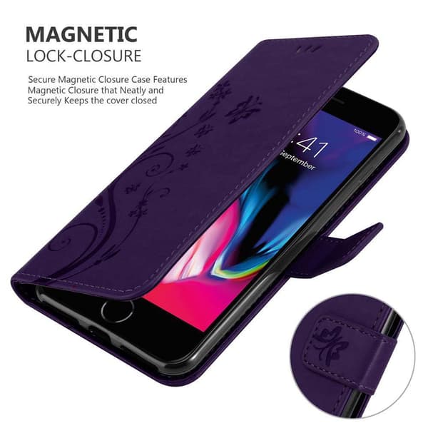Deksel til iPhone 7 PLUS / 7S PLUS / 8 PLUS Lommebokdeksel i blomster design med magnetisk lukking, stativfunksjon og kortplasser