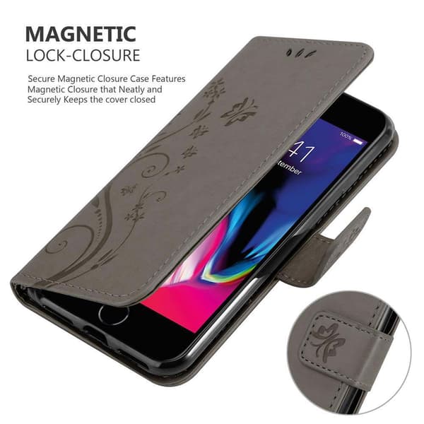 Deksel til iPhone 7 / 7S / 8 / SE 2020 Lommebokdeksel i blomster design med magnetisk lukking, stativfunksjon og kortplasser