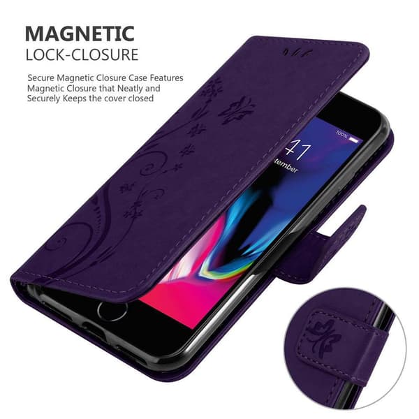 Deksel til iPhone 7 / 7S / 8 / SE 2020 Lommebokdeksel i blomster design med magnetisk lukking, stativfunksjon og kortplasser