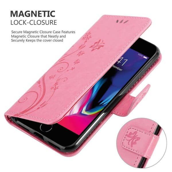 Deksel til iPhone 7 / 7S / 8 / SE 2020 Lommebokdeksel i blomster design med magnetisk lukking, stativfunksjon og kortplasser