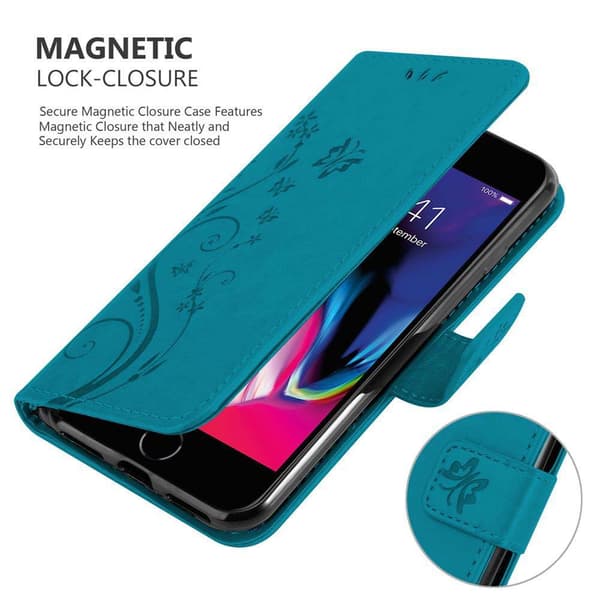 Deksel til iPhone 7 / 7S / 8 / SE 2020 Lommebokdeksel i blomster design med magnetisk lukking, stativfunksjon og kortplasser