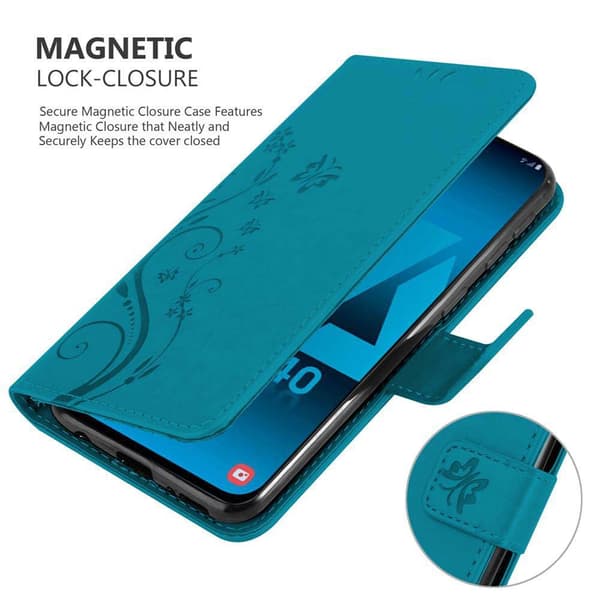 Samsung Galaxy A40 Skal Fodral i blomdesign Mobilskydd Case Cover med magnetisk stängning, ståfunktion och kortplatser
