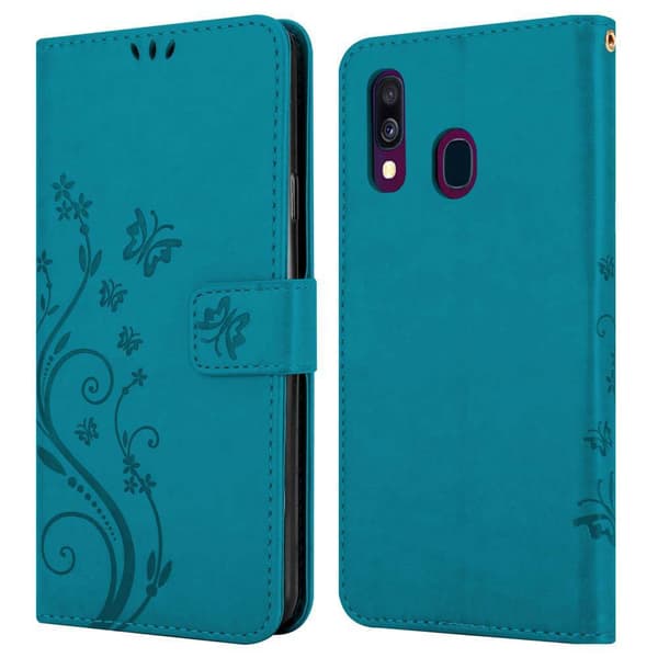 Samsung Galaxy A40 Skal Fodral i blomdesign Mobilskydd Case Cover med magnetisk stängning, ståfunktion och kortplatser