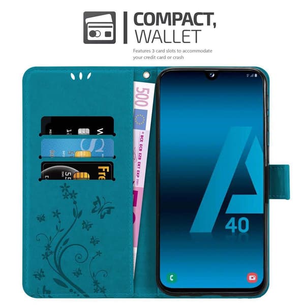 Samsung Galaxy A40 Skal Fodral i blomdesign Mobilskydd Case Cover med magnetisk stängning, ståfunktion och kortplatser