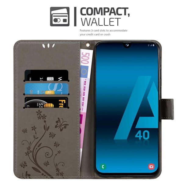 Deksel til Samsung Galaxy A40 Lommebokdeksel i blomster design med magnetisk lukking, stativfunksjon og kortplasser