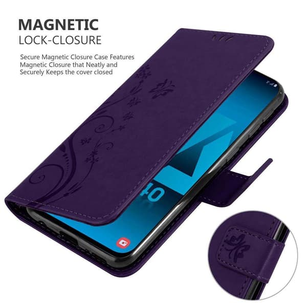 Samsung Galaxy A40 Skal Fodral i blomdesign Mobilskydd Case Cover med magnetisk stängning, ståfunktion och kortplatser
