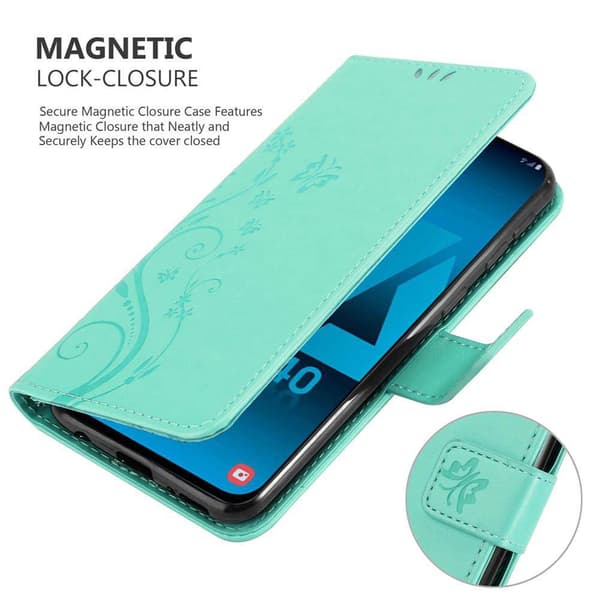 Deksel til Samsung Galaxy A40 Lommebokdeksel i blomster design med magnetisk lukking, stativfunksjon og kortplasser