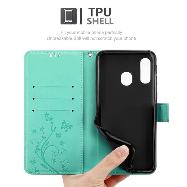 Deksel til Samsung Galaxy A40 Lommebokdeksel i blomster design med magnetisk lukking, stativfunksjon og kortplasser