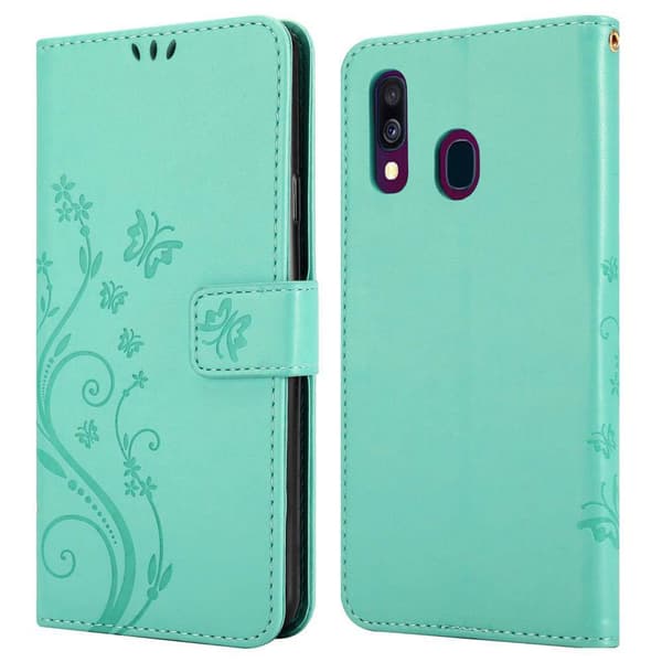 Deksel til Samsung Galaxy A40 Lommebokdeksel i blomster design med magnetisk lukking, stativfunksjon og kortplasser