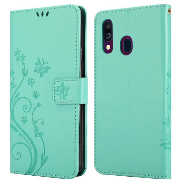 Deksel til Samsung Galaxy A40 Lommebokdeksel i blomster design med magnetisk lukking, stativfunksjon og kortplasser
