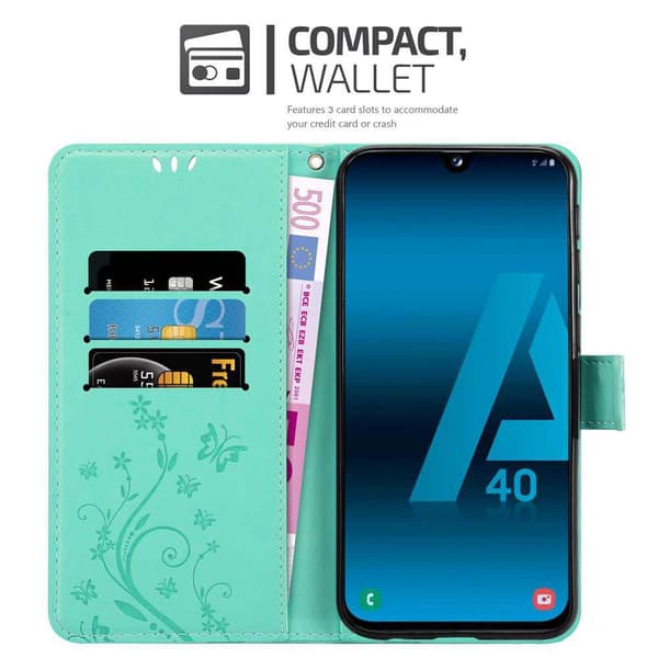 Samsung Galaxy A40 Skal Fodral i blomdesign Mobilskydd Case Cover med magnetisk stängning, ståfunktion och kortplatser