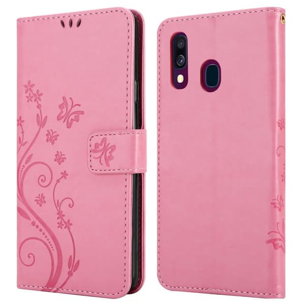 Deksel til Samsung Galaxy A40 Lommebokdeksel i blomster design med magnetisk lukking, stativfunksjon og kortplasser