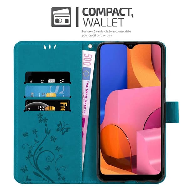 Deksel til Samsung Galaxy A20s Lommebokdeksel i blomster design med magnetisk lukking, stativfunksjon og kortplasser