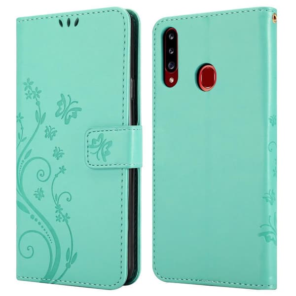 Deksel til Samsung Galaxy A20s Lommebokdeksel i blomster design med magnetisk lukking, stativfunksjon og kortplasser