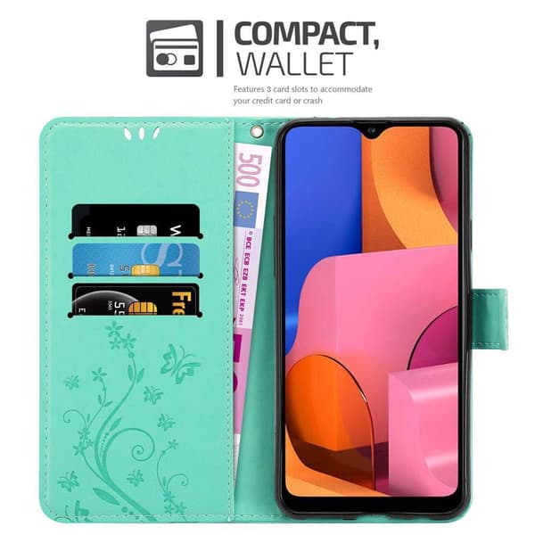 Samsung Galaxy A20s Suojakotelo Suojakuori Lompakkokotelo Matkapuhelinkotelo Kukat jossa on magneettisuljenta, jalusta-toiminto ja korttipaikat