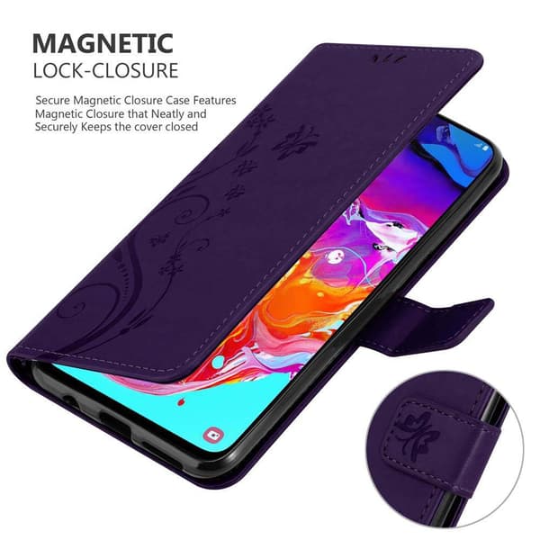 Deksel til Samsung Galaxy A70 / A70s Lommebokdeksel i blomster design med magnetisk lukking, stativfunksjon og kortplasser