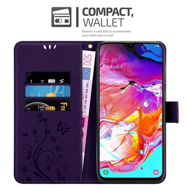 Deksel til Samsung Galaxy A70 / A70s Lommebokdeksel i blomster design med magnetisk lukking, stativfunksjon og kortplasser