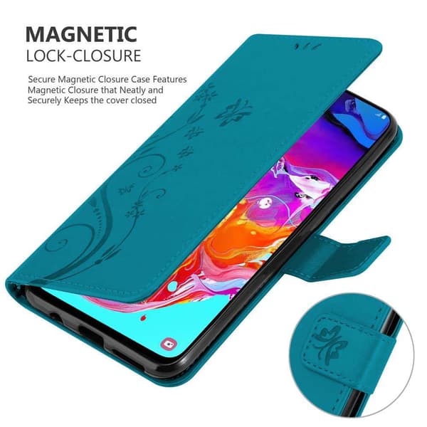 Deksel til Samsung Galaxy A70 / A70s Lommebokdeksel i blomster design med magnetisk lukking, stativfunksjon og kortplasser