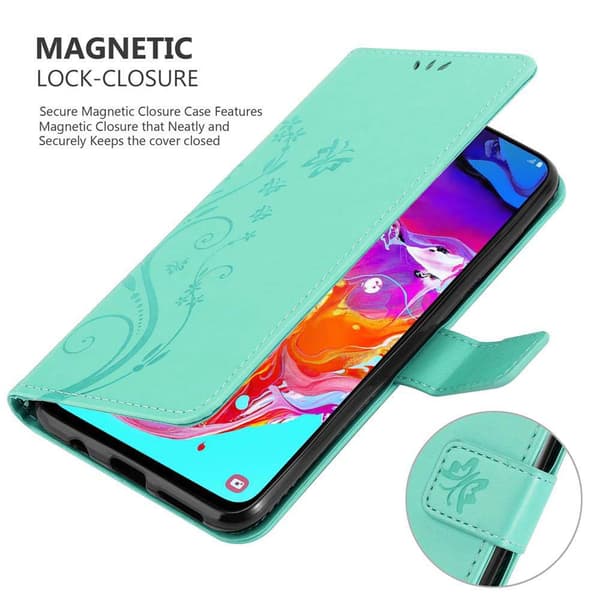 Deksel til Samsung Galaxy A70 / A70s Lommebokdeksel i blomster design med magnetisk lukking, stativfunksjon og kortplasser