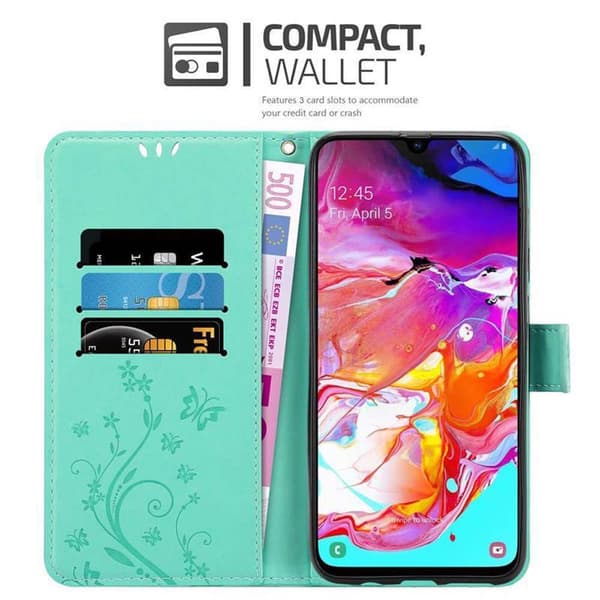 Deksel til Samsung Galaxy A70 / A70s Lommebokdeksel i blomster design med magnetisk lukking, stativfunksjon og kortplasser