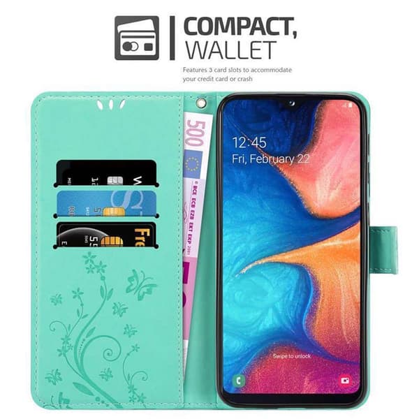 Samsung Galaxy A10e / A20e Skal Fodral i blomdesign Mobilskydd Case Cover med magnetisk stängning, ståfunktion och kortplatser
