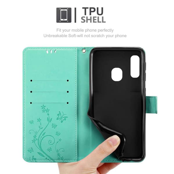 Samsung Galaxy A10e / A20e Skal Fodral i blomdesign Mobilskydd Case Cover med magnetisk stängning, ståfunktion och kortplatser