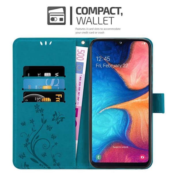 Deksel til Samsung Galaxy A10e / A20e Lommebokdeksel i blomster design med magnetisk lukking, stativfunksjon og kortplasser
