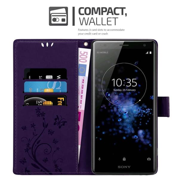 Deksel til Sony Xperia XZ2 Lommebokdeksel i blomster design med magnetisk lukking, stativfunksjon og kortplasser