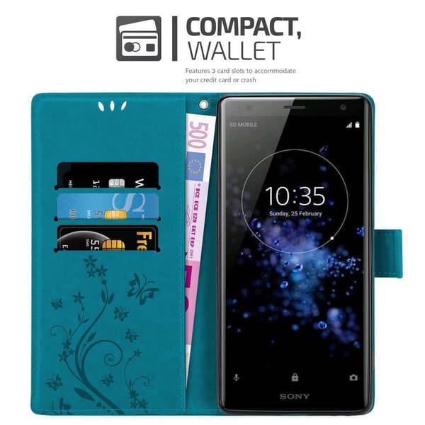 Sony Xperia XZ2 Skal Fodral i blomdesign Mobilskydd Case Cover med magnetisk stängning, ståfunktion och kortplatser