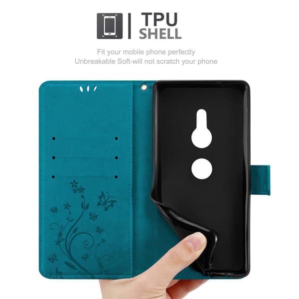 Sony Xperia XZ2 Skal Fodral i blomdesign Mobilskydd Case Cover med magnetisk stängning, ståfunktion och kortplatser